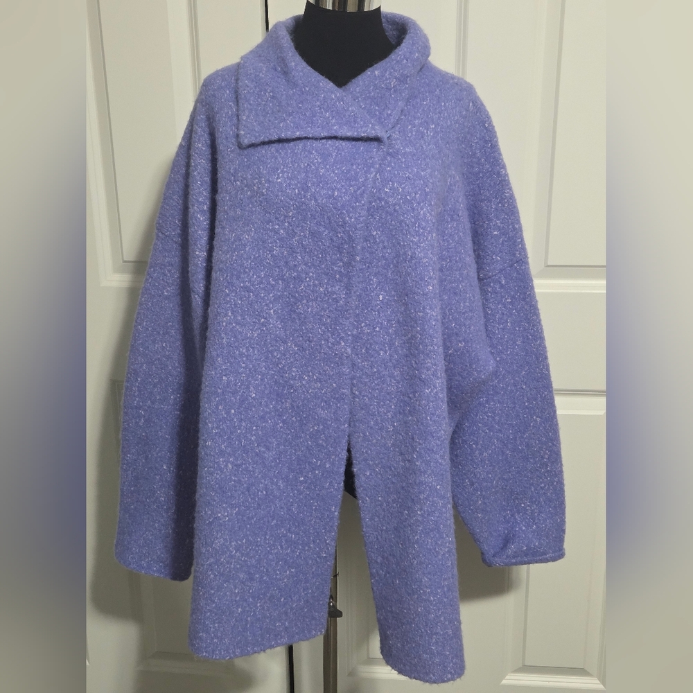 Eileen Fisher Italian Yarn Alpaca Wool Blend Chunky Knit Sweater Jacket Size L